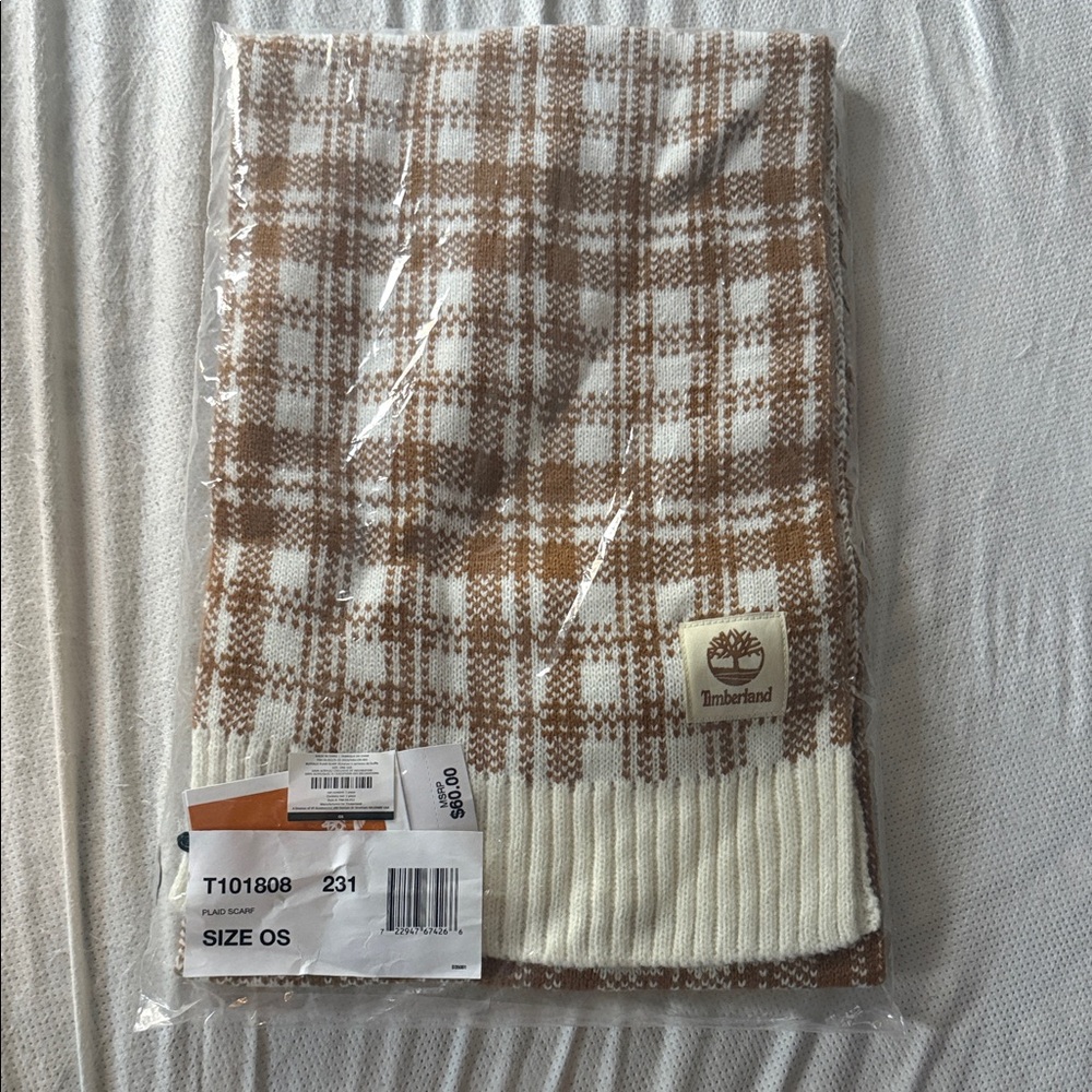 Timberland Brown and White Plaid Scarf